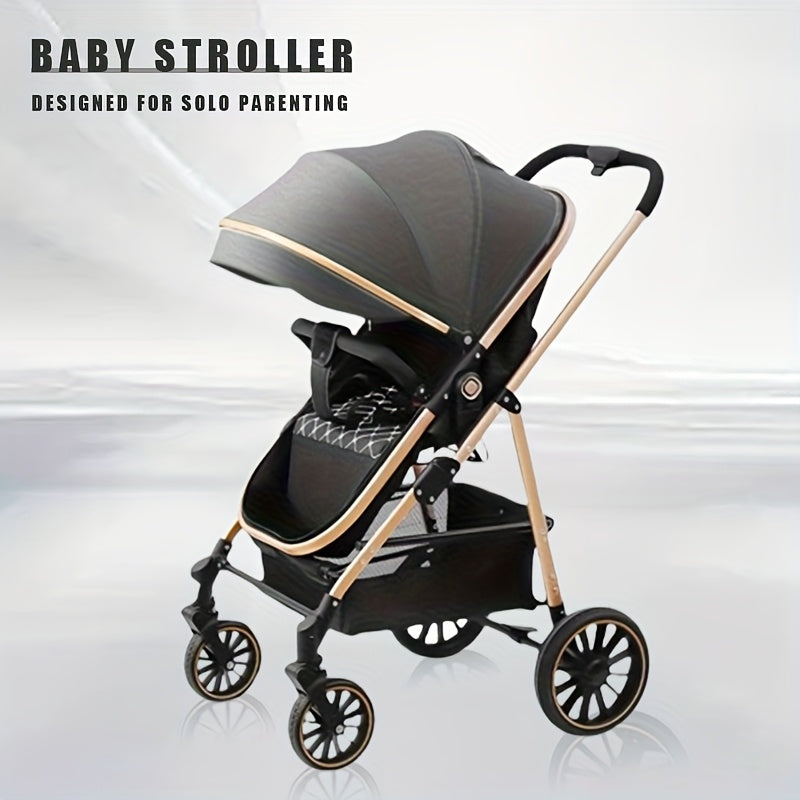 3-in-1 Travel Stroller - Lightweight, Quick Fold, One-Click Operation, Black Design, Non-Slip Wheels, Large Capacity Basket, Portable for Outgoing Parents, Durable Metal Frame, Compact Stroller