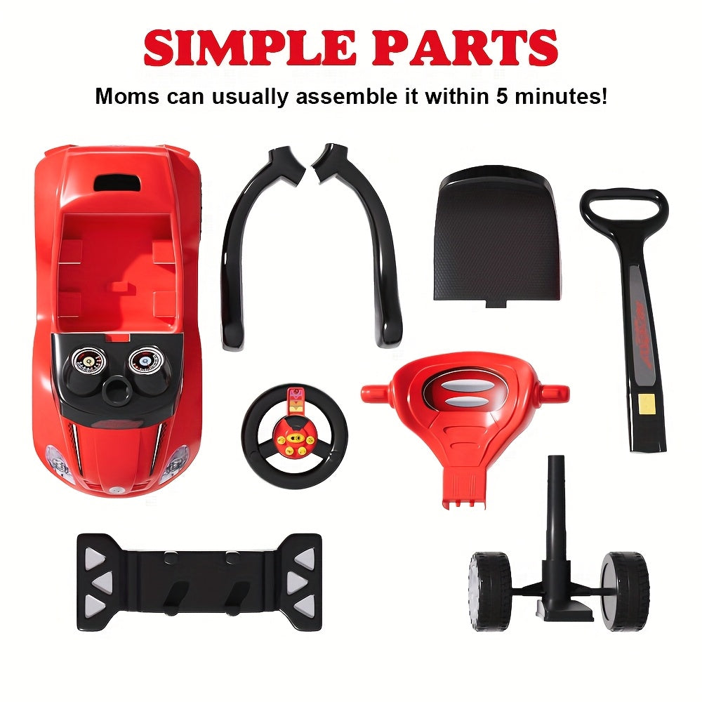 3-in-1 Youngsters Playset: Pink Push, Ride & Walker Car with Guardrail, Music & Under Seat Storage - Safe & Fun for Indoor\u002FOutdoor Play, Ages 18-36 Months, Youngsters Toys