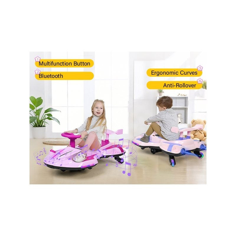 Riding twist car, children's electric twist car, 360° rotating swing car riding toy, with spray function, music suitable for 3 years old and above-lingkun