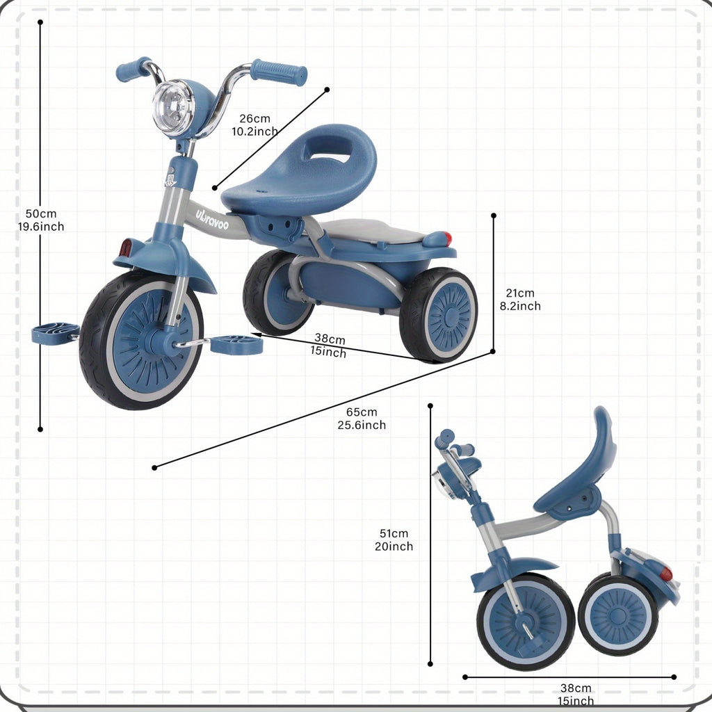 UBRAVOO Baby Tricycle, Foldable Toddler Trike with Pedals, Unique PU Wheels with Elasticity Shock-absorbing Effect, Cool Lights, Baby First Walker Trike for 1-5 Years Old Girls, Boys
